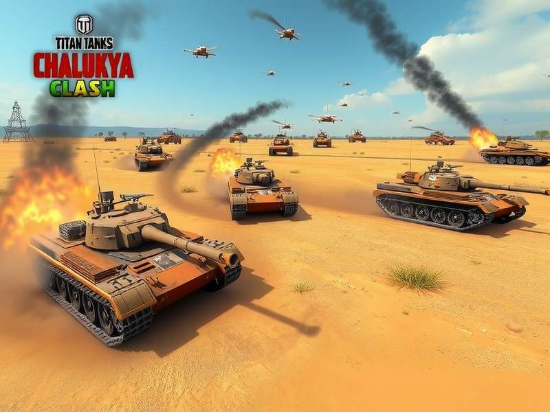 Titan Tanks Chalukya Clash gameplay screenshot showing Chalukya era tanks in battle